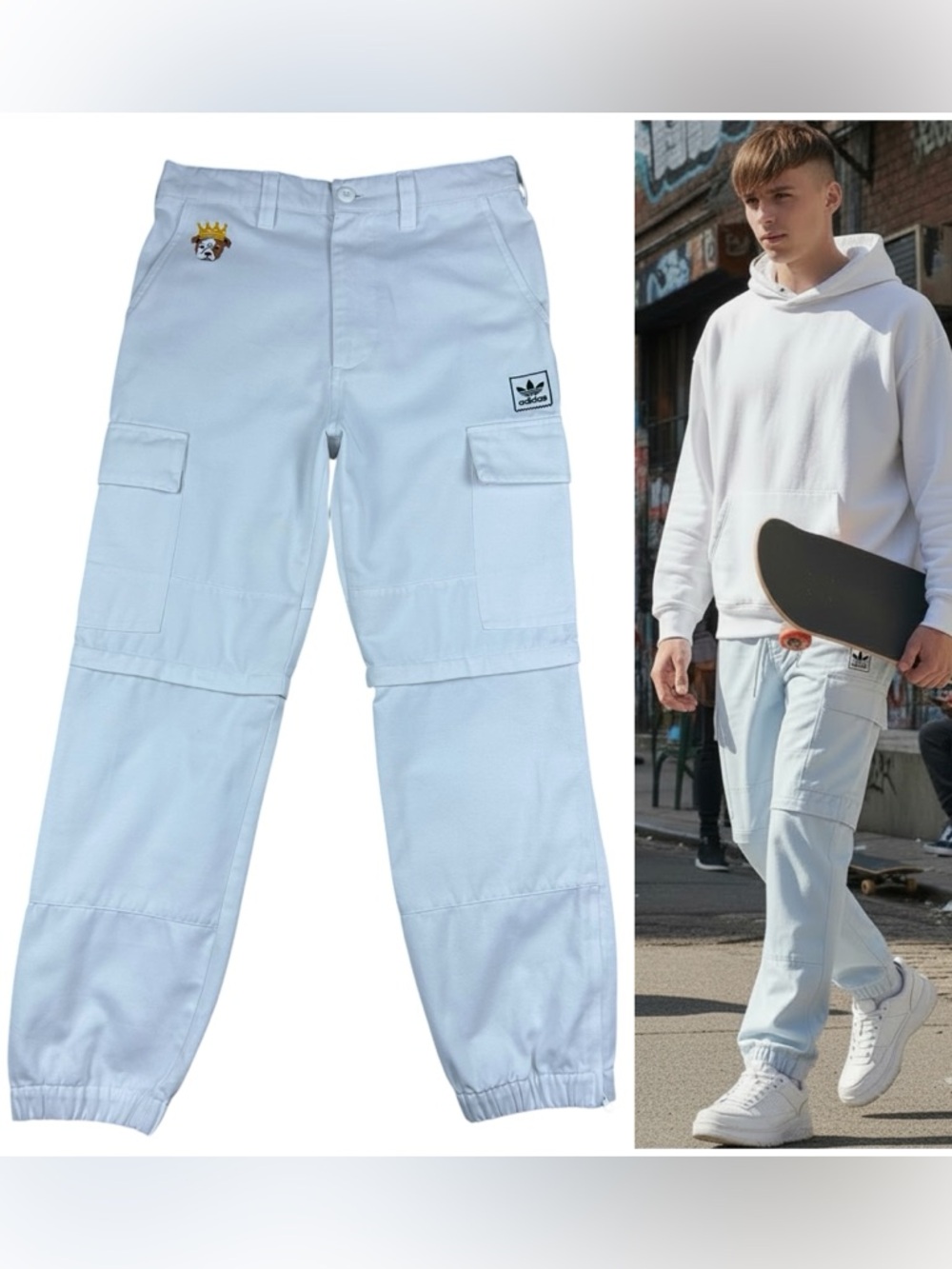 Tyshawn Jones Adidas Cargo Skateboard Pants/Joggers 31x28 Embroidered Logo Patch